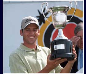 Sergio Garcia lifts the Spanish Open trophy in 2002.