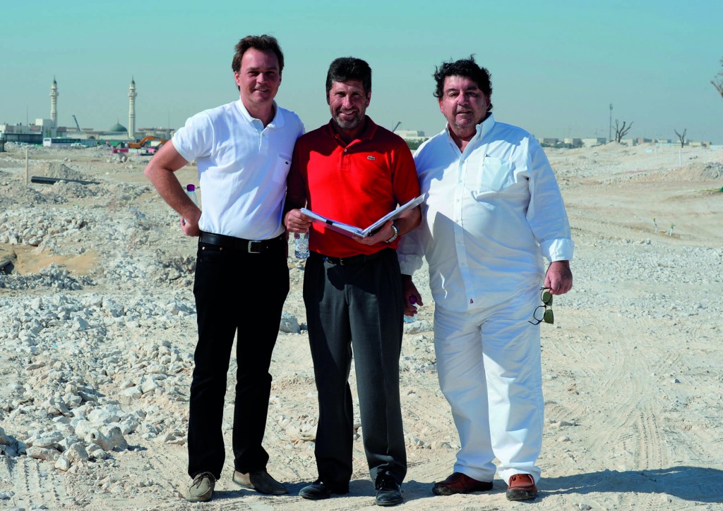 The vision gets underway with course designer Jose Maria Olazabal (centre) and his business partner Sergio Gomez (right) inspecting the site with Ed Edwards, the General Manager at the Qatar International Golf Club. 
