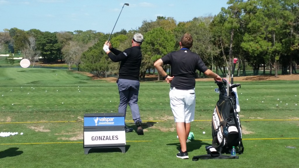 Darren Clarke keeps to his word and working for two hours on Tuesday on the Copperhead practice range.