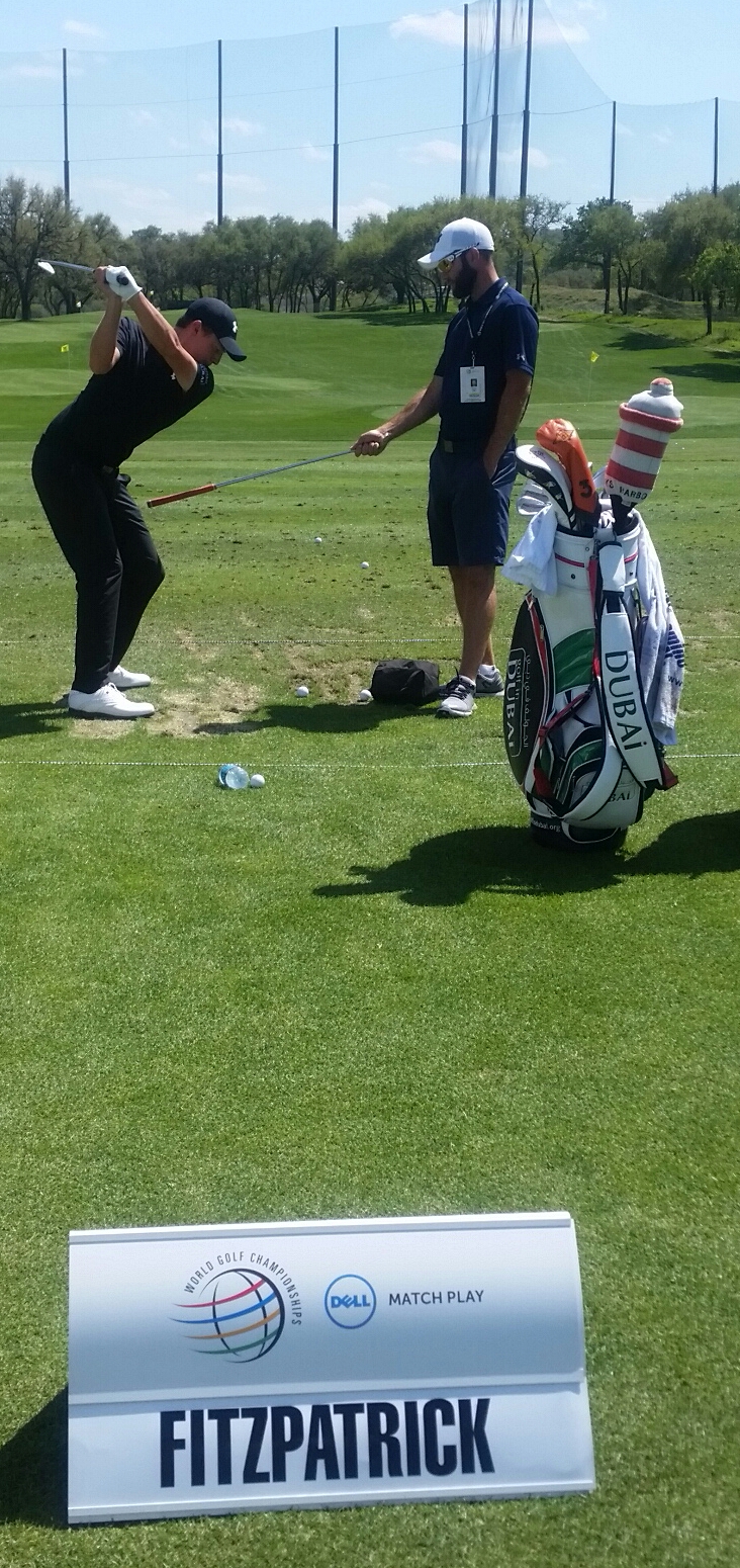 Matt Fitzpatrick on the range working on his game on the Austin CC practice range.