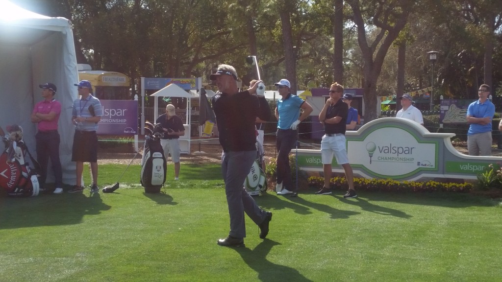 Darren Clarke joins Danny Willett and Henrik Stenson for a practice round on the Copperhead course.