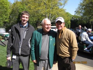 Arnold Palmer with Karl Morris (l) and Graeme McDowell (r)