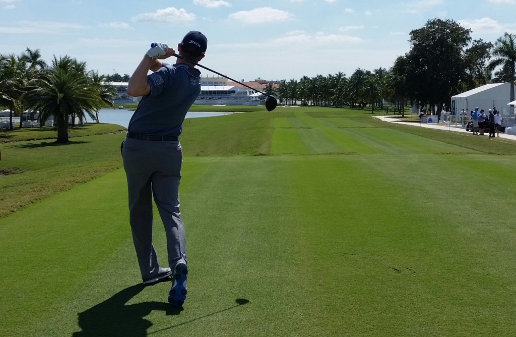 Russell Knox hits off the 18th at Trump Doral.