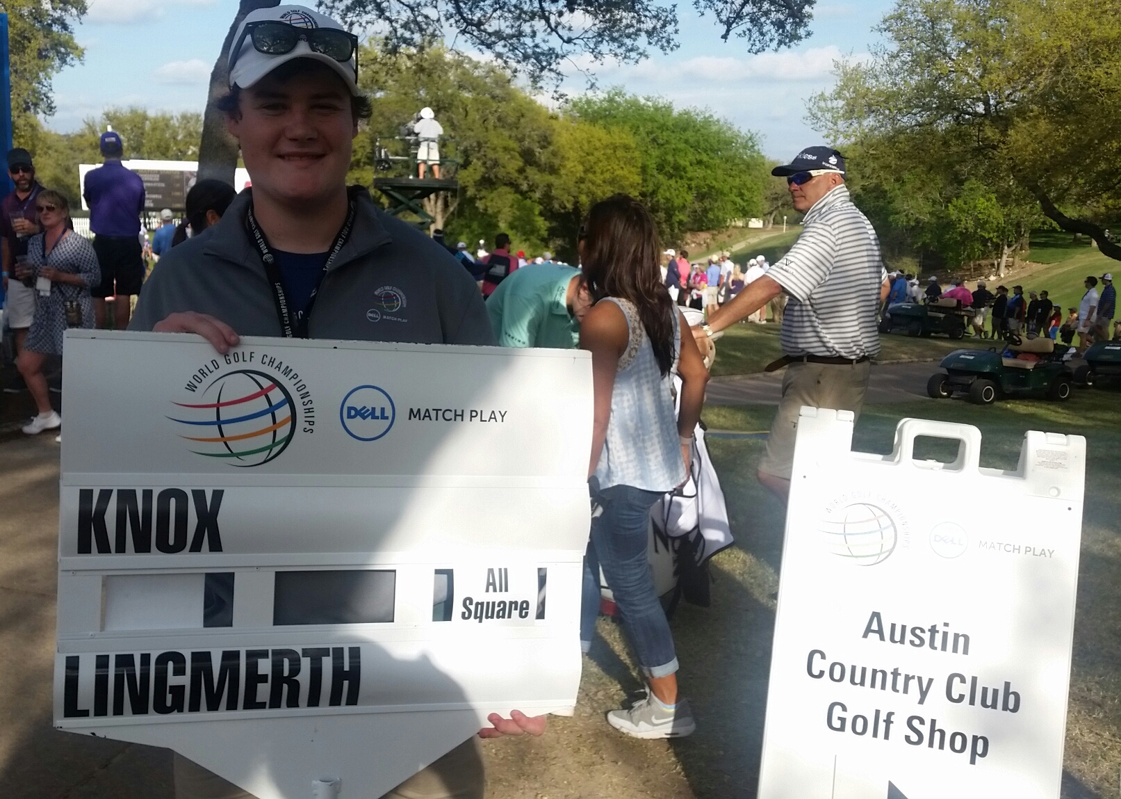 Russell Knox squares his first round match against Sweden's David Lingmerth.