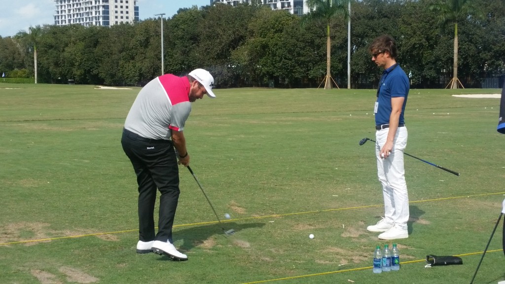 Ireland's Shane Lowry working out on the Trump Doral practice range.