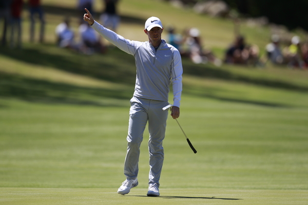 The highlight of Rory McIlroy's match against Kevin Na and that was holing a 22-yard putt on the ninth hole. (Photo - Fran Caffrey/www.golffile.ie)