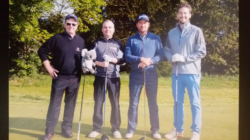 Bernie, his Koala head cover, Peter Finnan, G Mac & Robbie Southfield.