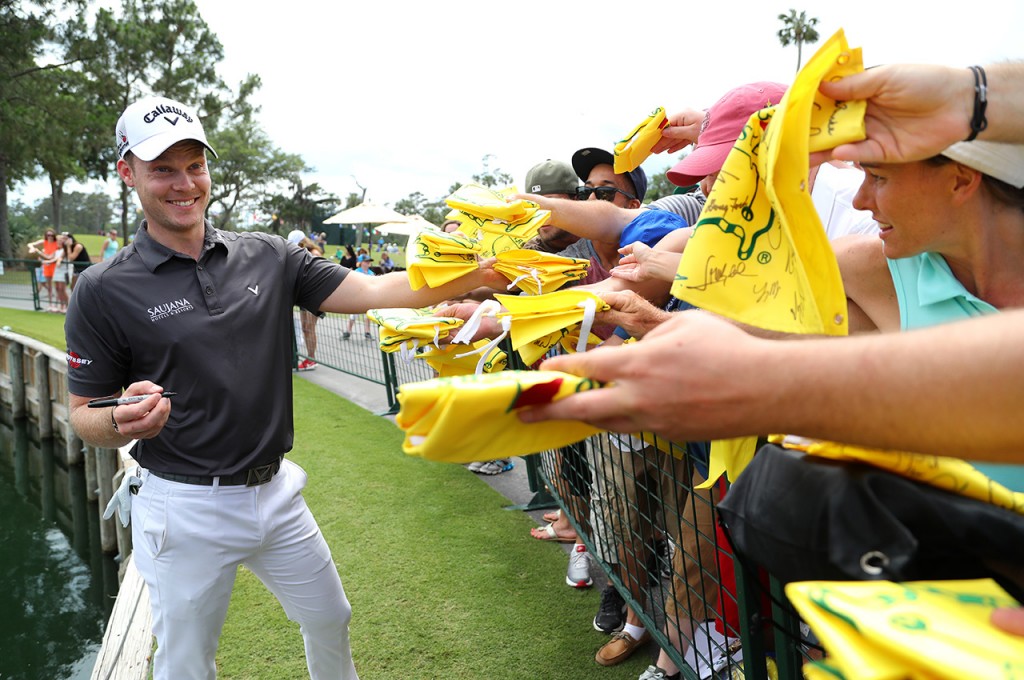 PONTE VEDRA BEACH, FL - MAY 10: US Masters Champion Danny Willett of England signs autographs during a practise round for THE PLAYERS Championship on The Stadium Course at TPC Sawgrass on May 10, 2016 in Ponte Vedra Beach, Florida. (Photo by Richard Heathcote/Getty Images)