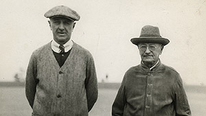 William C. Fownes Jr. and his father, H.C. Fownes are pictured at Pinehurst in 1929, during a Father And Son Golf Tournament. Newsprint attached to back of photo reads: "Father and Son Golf Tourney at Pinehurst. Photo shows, left to right: W.C. Fownes Jr. and his dad, H.C. Fownes, both of Pittsburgh, Pa., both of whom are entered in the Annual Father and Son Golf Tourney at Pinehurst, N.C." (Negative offsite #N012143.) Copyright Unknown/Courtesy USGA Archives.