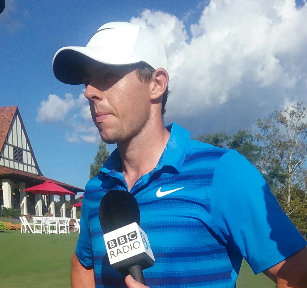 Rory McIlroy indicating he was headed straight for the practice range post his second round at East Lake. 