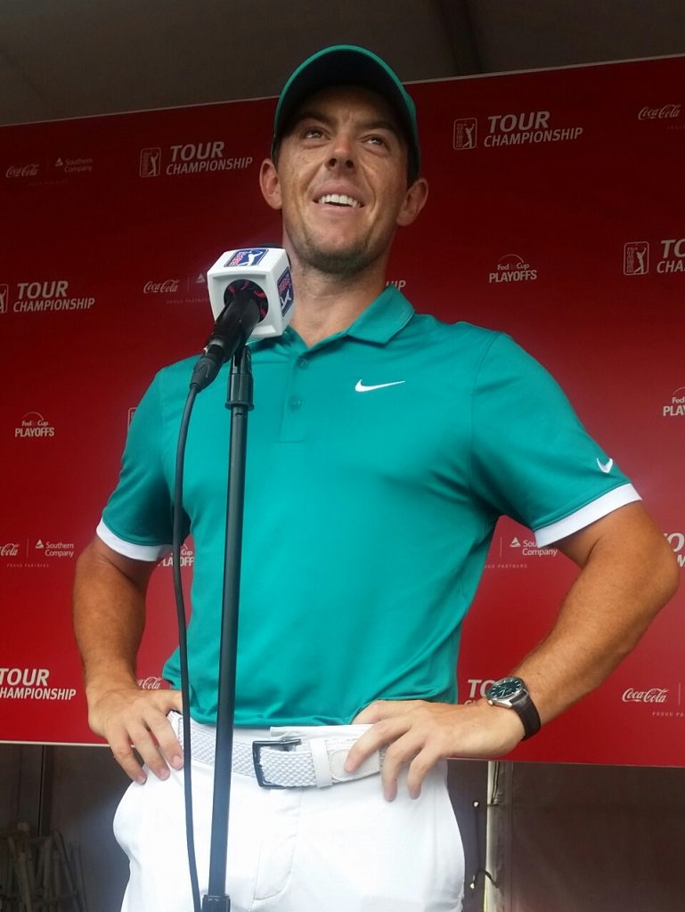 Rory McIlroy looking pretty pleased with himself after moving to a share of third place on day three of the Tour Championship. (Photo - www.golfbytourmiss.com)