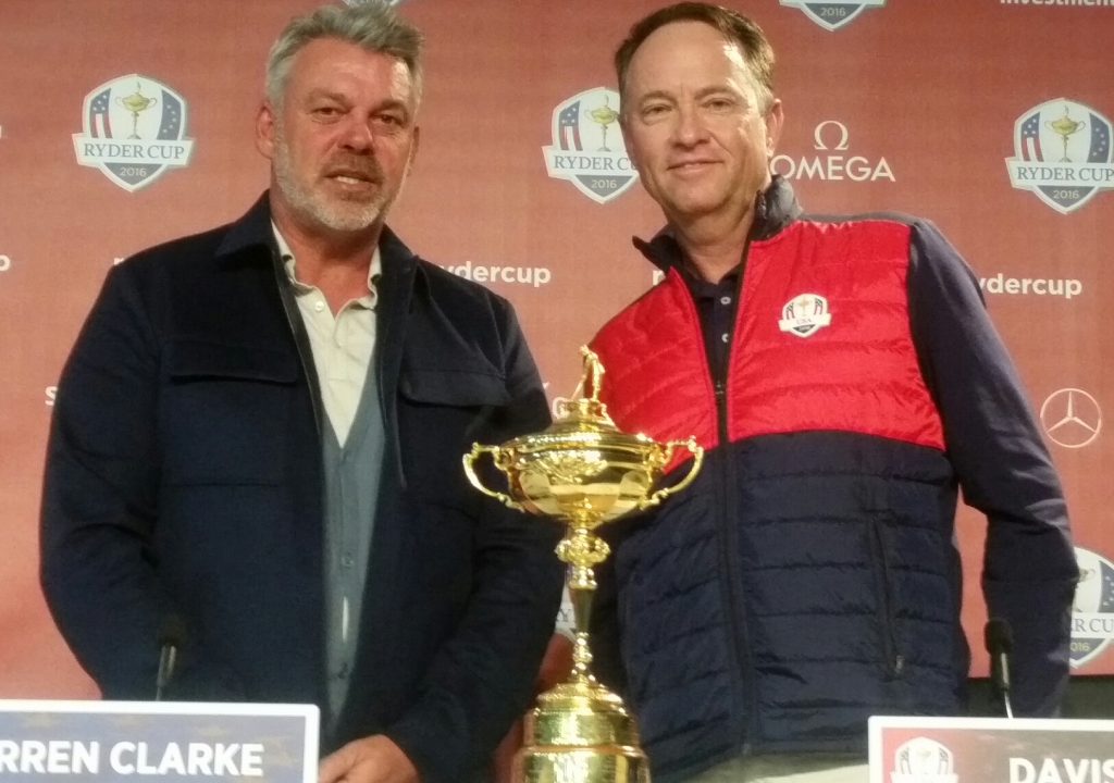 The two rival captains - Darren Clarke and Davis Love 111 - at the start of this week's 41st Ryder Cup.  (Photo - www.golfbytourmiss.com)
