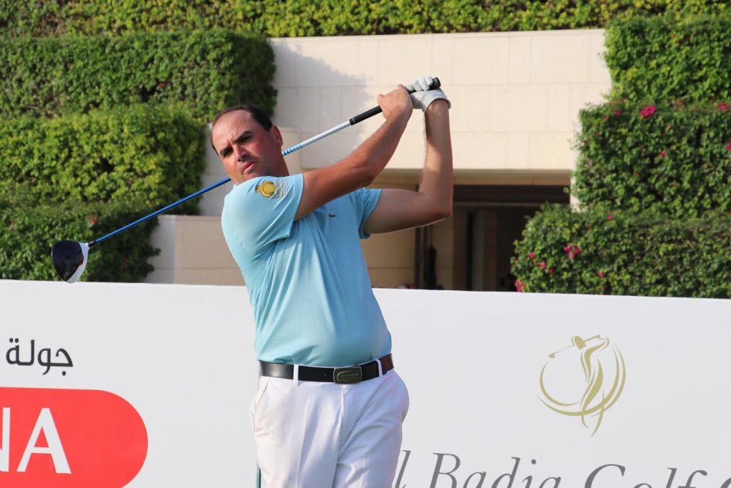 Morocco’s Younes El Hassani drives off the first tee at Al Badia Golf Club on route to an opening round 68.