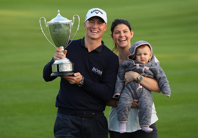 Alex Noren and his family celebrate a third victory this year. (Photo - European Tour)