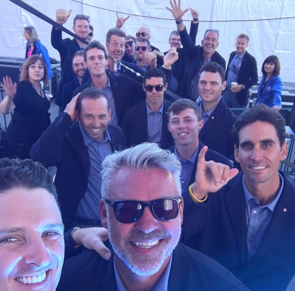 The European Team in a happy mode despite their six point defeat at Hazeltine. (Photo - Justin Rose)