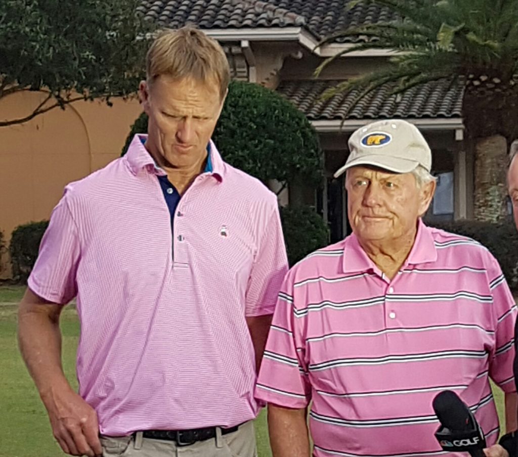 Jack Nicklaus with son Jack Nicklaus 11 following today's final round of the Father & Son event at Orlando, Florida.