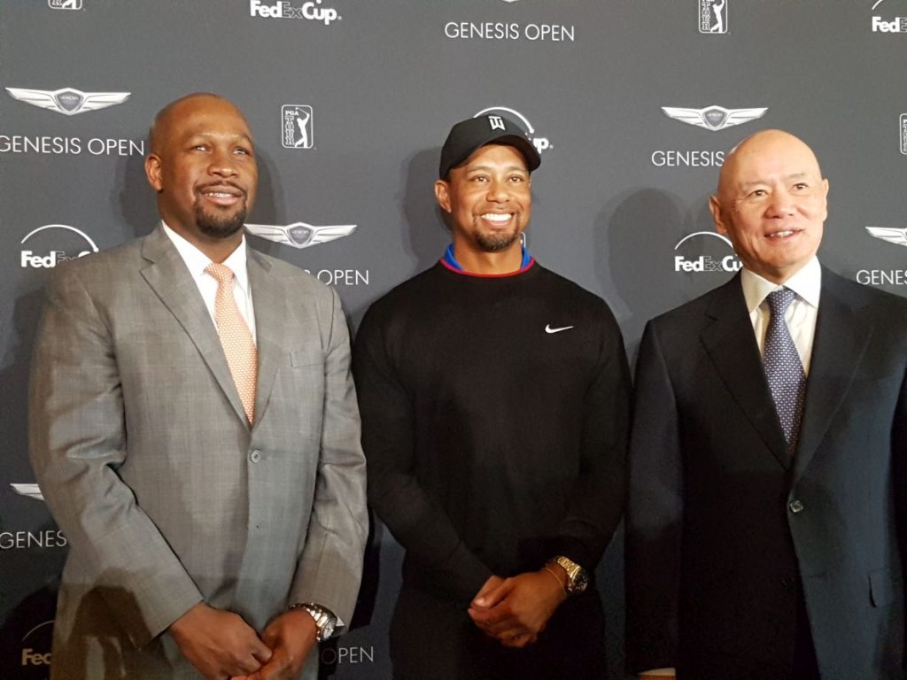 Tiger Woods at today's Genesis Open press conference at the Riviera Country Club.