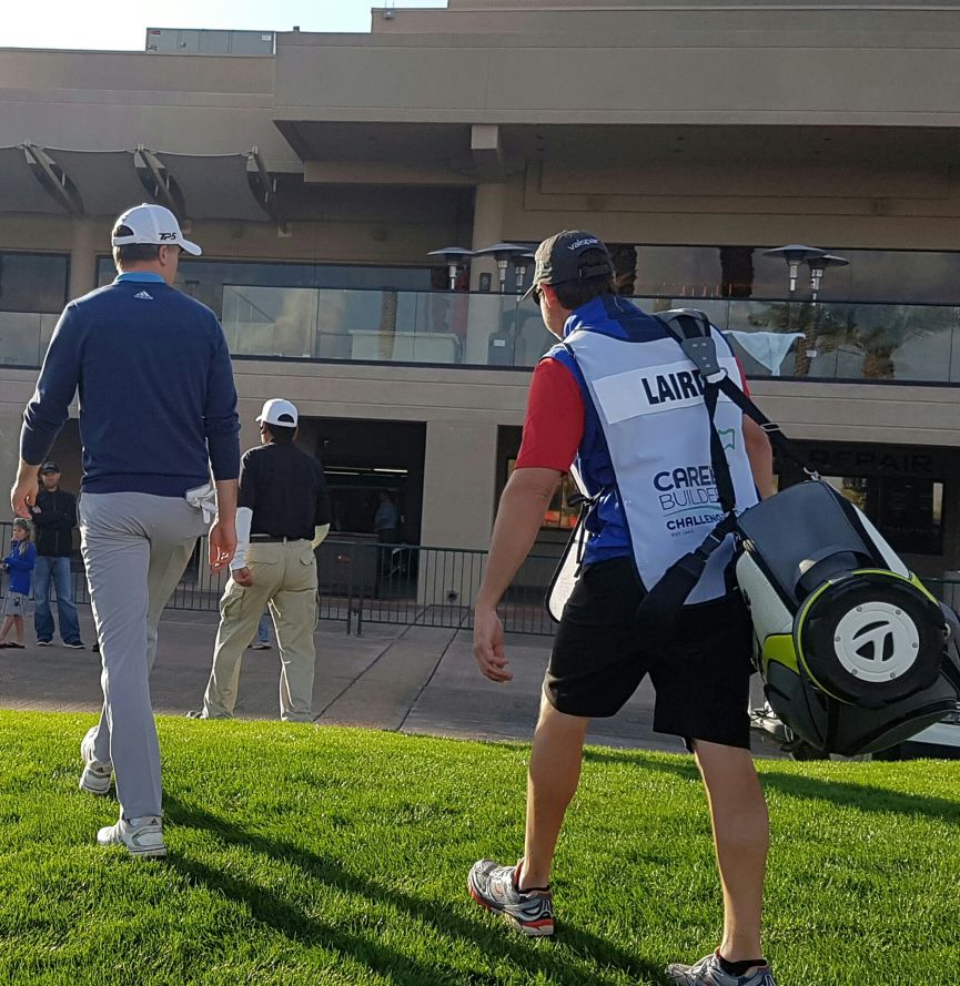 Martin Lairds heads to the scorer's hut after a round of 68 that including holing his second shot for an eagle at the par four 10th hole.