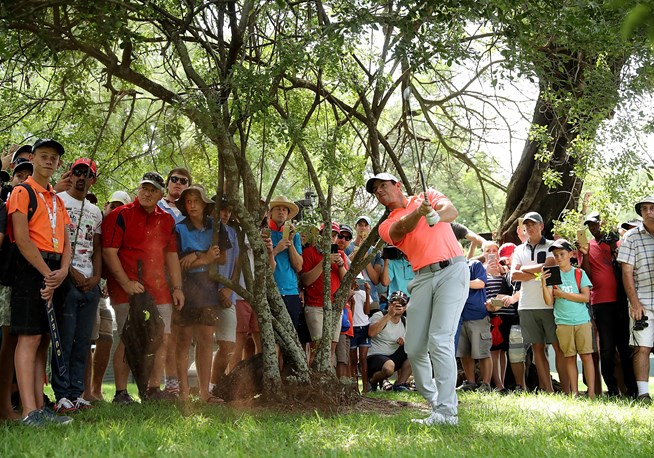 Rory McIlroy plays his second shot at the second extra play-off hole 2017 BMW SA Open. (Photo - European Tour)