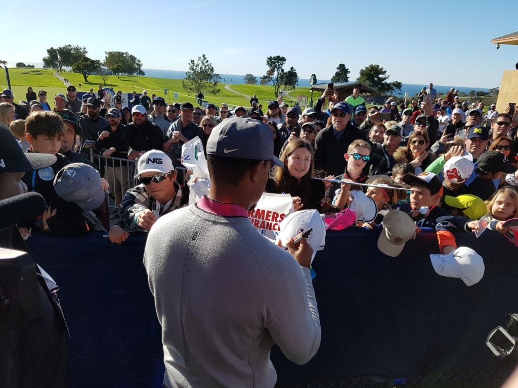 Any doubt Tiger Woods had lost any of his popularity is clear as his signs autographs following his second round in the 2017 Farmers Insurance Open