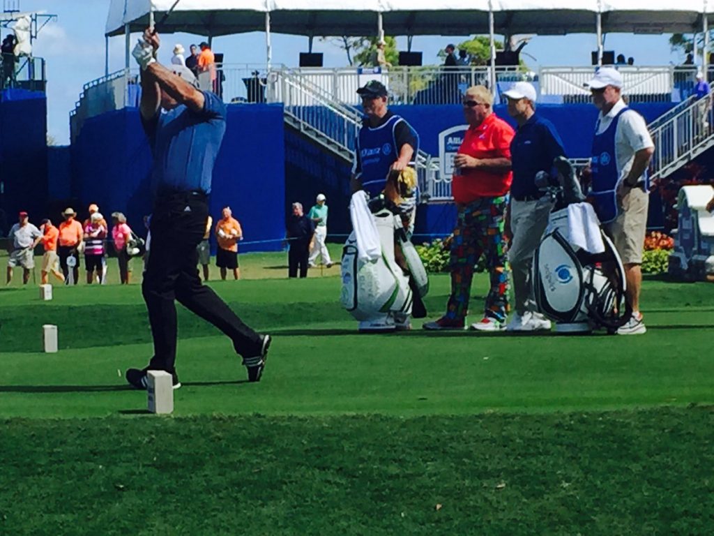Paul McGinley gets his new career under way teeing off the first in the 2017 Allianz Championship in Boca Raton, Florida. (Photo MattLincolnTV)