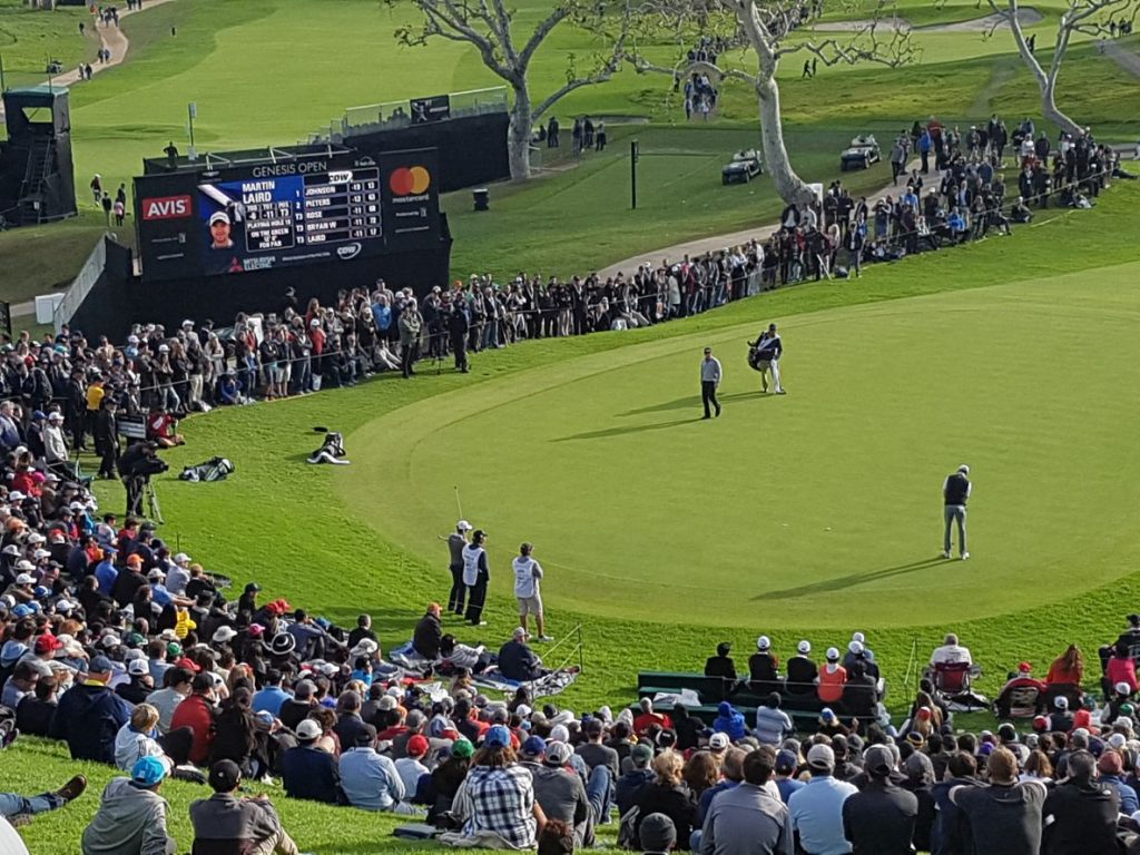Martin Laird's par putt attempt makes its way to the hole.