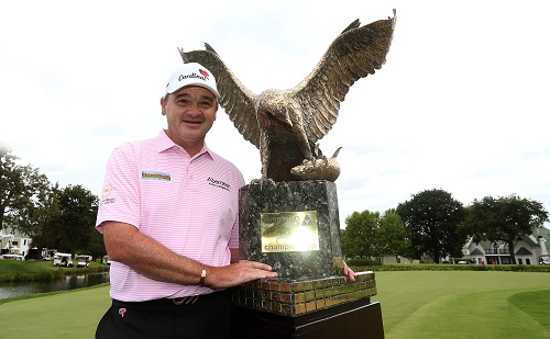 GEORGE, SOUTH AFRICA - FEBRUARY 19: Paul Lawrie during the trophy presentation during day 4 of the 2017 Dimension Data Pro-Am at Montagu Golf Course, Fancourt on February 19, 2017 in George, South Africa. EDITOR'S NOTE: For free editorial use. Not available for sale. No commercial usage. (Photo by Petri Oeschger/Sunshine Tour/Gallo Images)