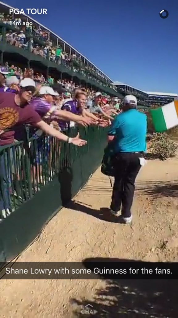 Shane Lowry distributes cans of Guinness at 2017 Phoenix Open