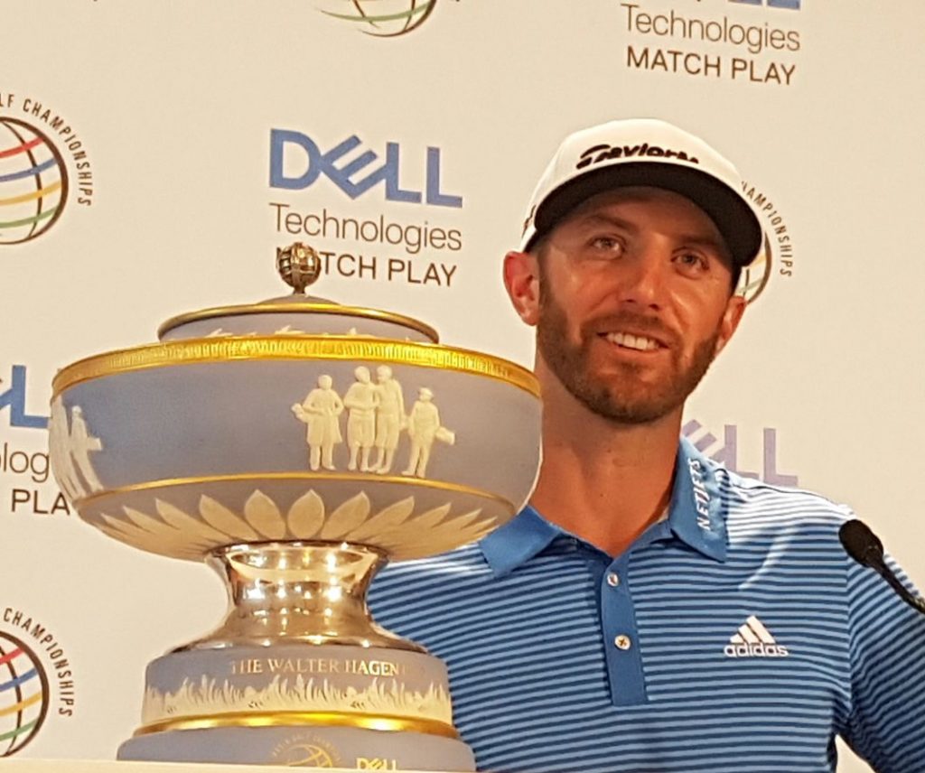 World No. 1 Dustin Johnson looks proud as punch after capturing his third event in succession.  (Photo - www.golfbytourmiss.com)
