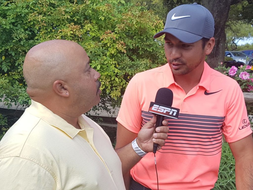 Jason Day speaking with ESPNs Michael Collins
