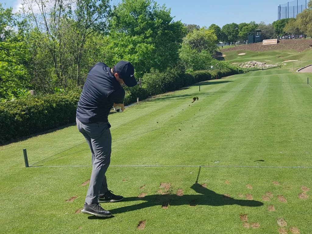 Rory McIlroy drives off the 17th during practice for the 2017 WGC - Dell Match-Play