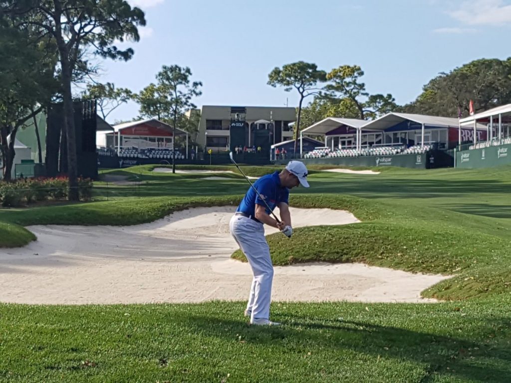 Russell Knox playing his second shot into the 18th at the Copperhead course and venue for the Valspar Champiohship.