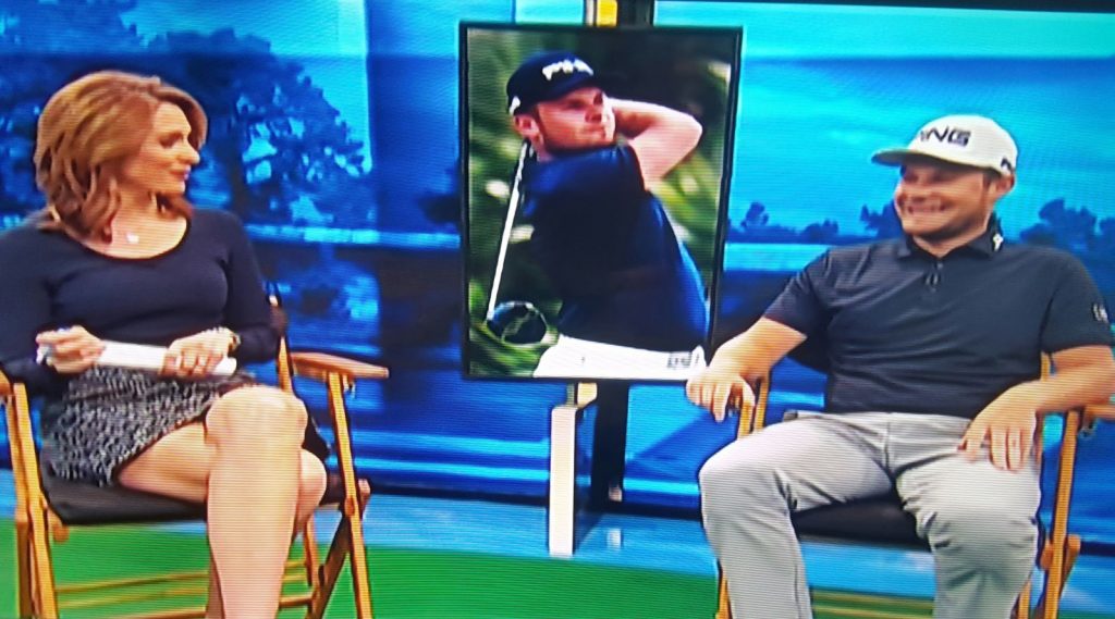 Tyrrell Hatton chatting with Cara Robinson on the Golf Channel
