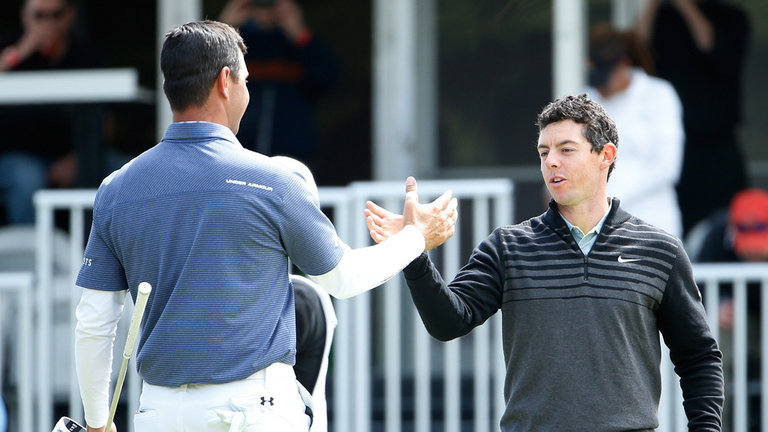 Rory McIlroy wins his match against Gary Woodland in the 2015 of the WGC - Dell Match-Play