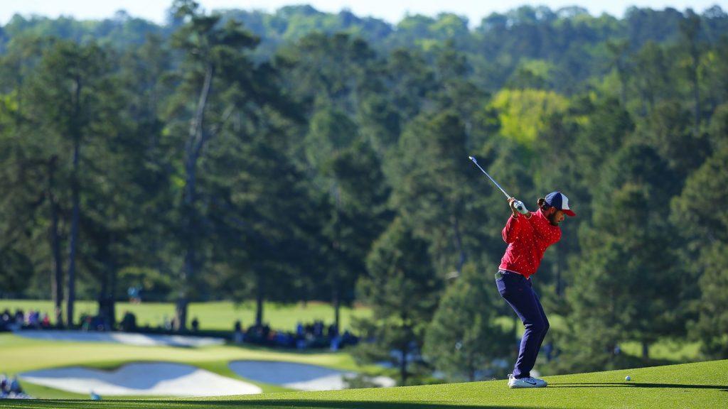 Curtis Luck of Australia uses an iron from the No. 2 fairway during the second round of the Masters at Augusta National Golf Club, Friday, April 7, 2017.