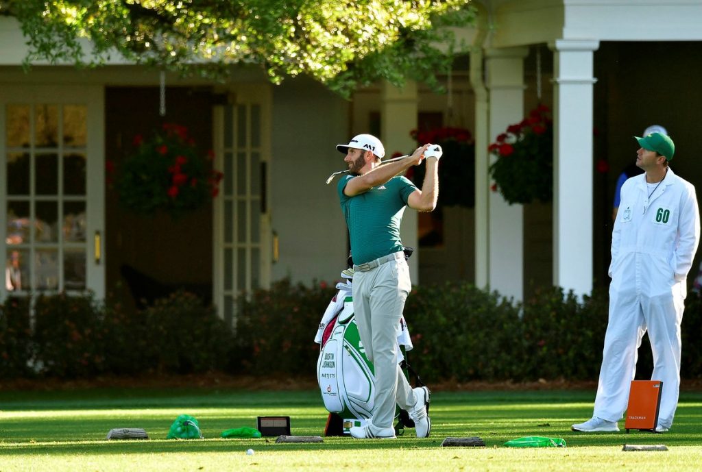 Dustin Johnson at the Tournament Practice Area during Practice Round 2 for the Masters at Augusta National Golf Club, Tuesday, April 4, 2017.